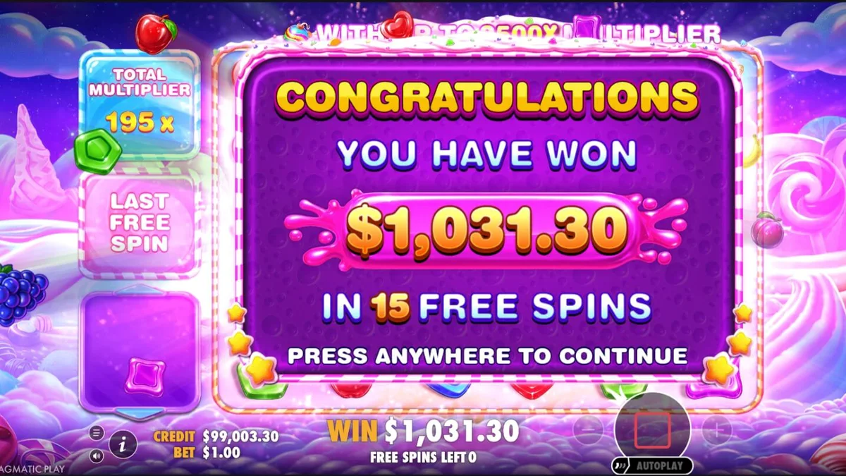 Sweet Bonanza 2500 candy themed slot machine interface