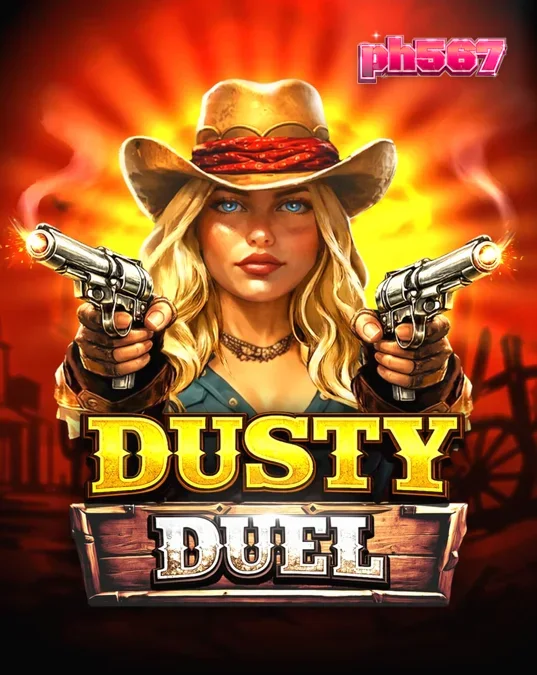 Isang visual na paglalarawan ng Dusty Duel slot na nagpapakita ng Wild West theme at revolver multiplier reel.